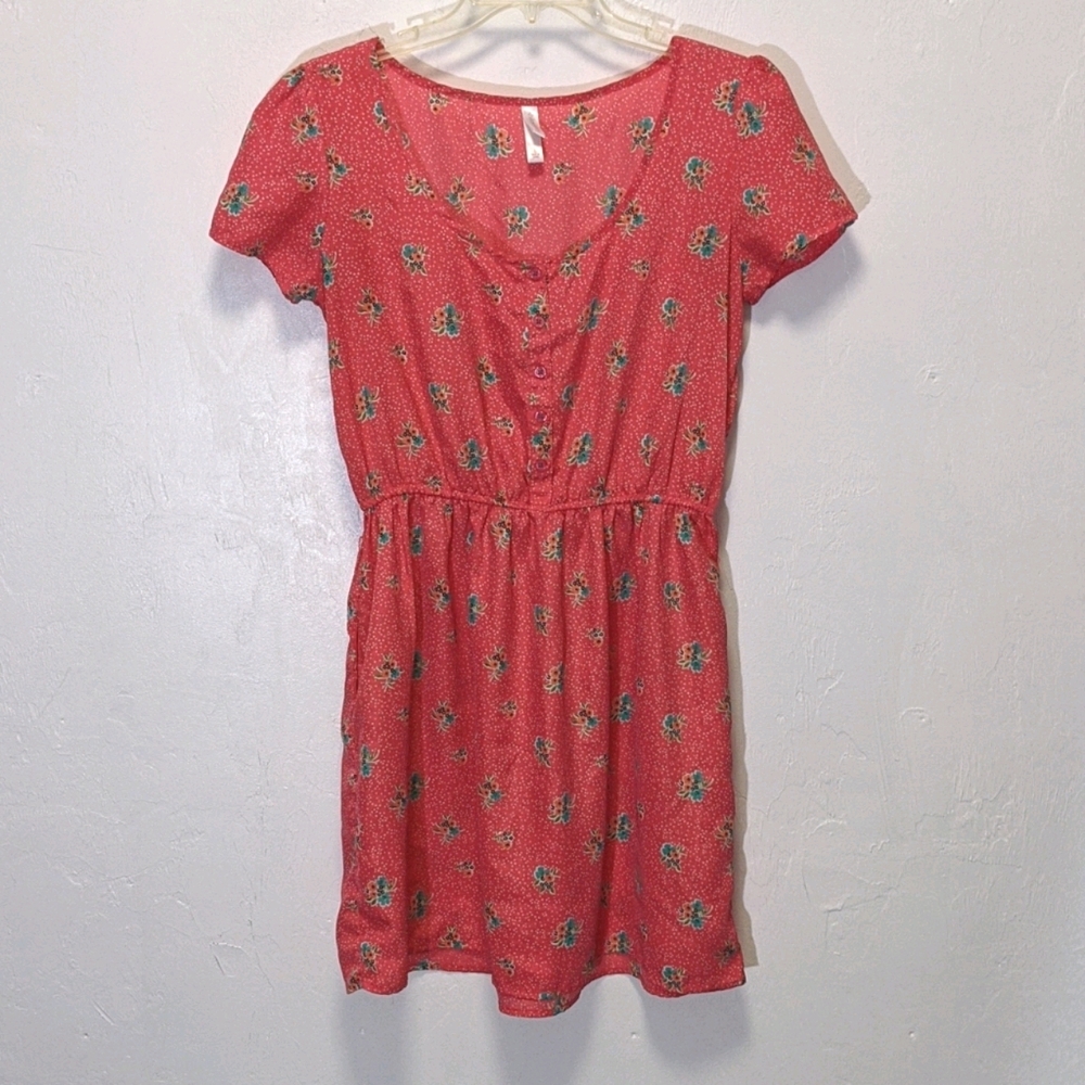 ☀️Final Drop☀️ Floral Poppy Pink Skater Dress Size Large Junior's